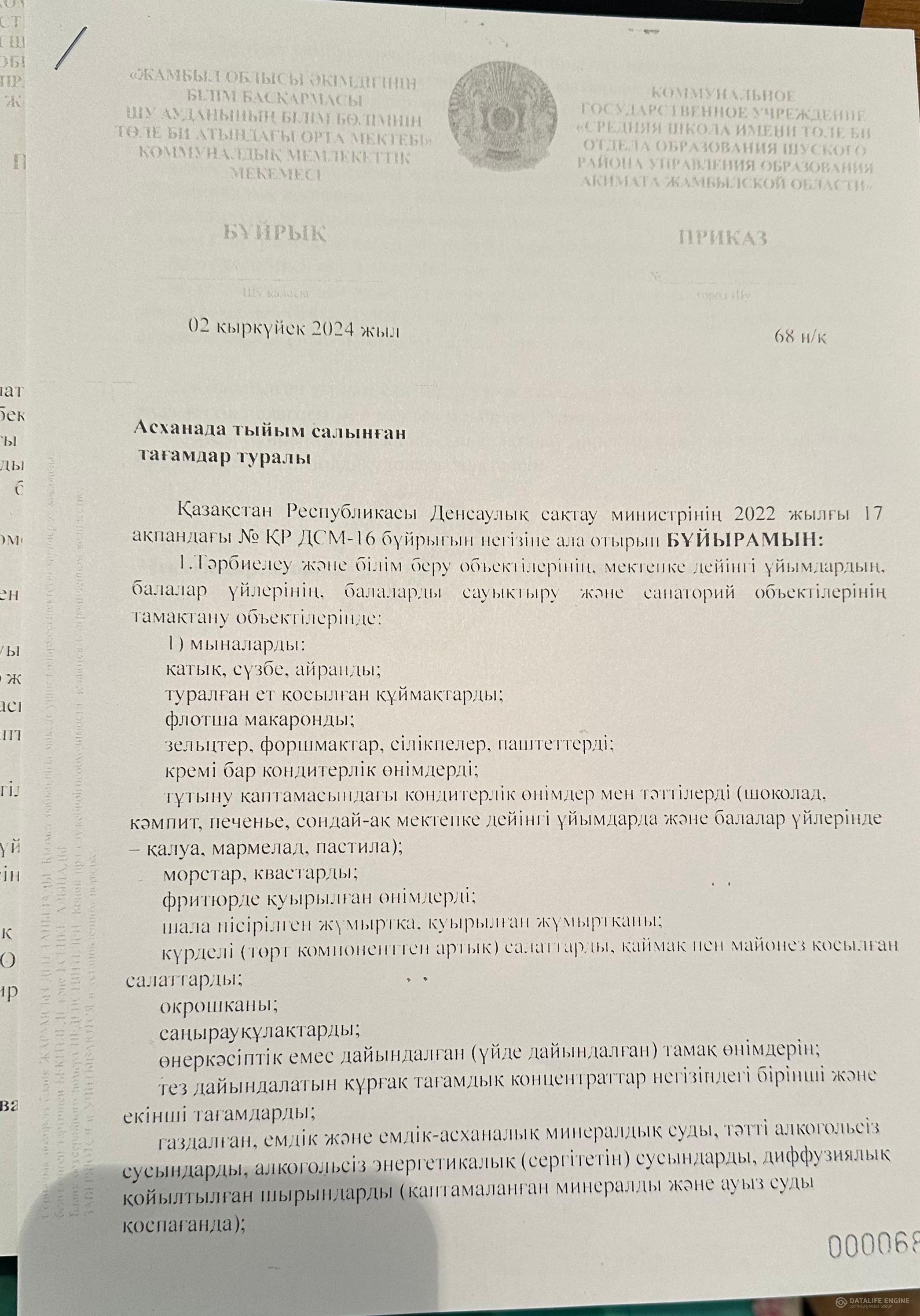 Асханада тыйым салынған тағамдар туралы