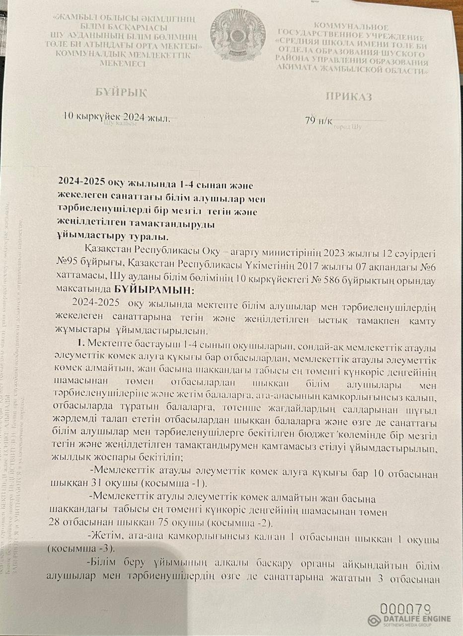 2024 - 2015 оқу жылында 1-4 сынып және жекелеген санаттағы білім алушылар мен тәрбиеленушілерді бір мезгіл тегін және жеңілдетілген тамақтандыруды ұйымдастыру туралы