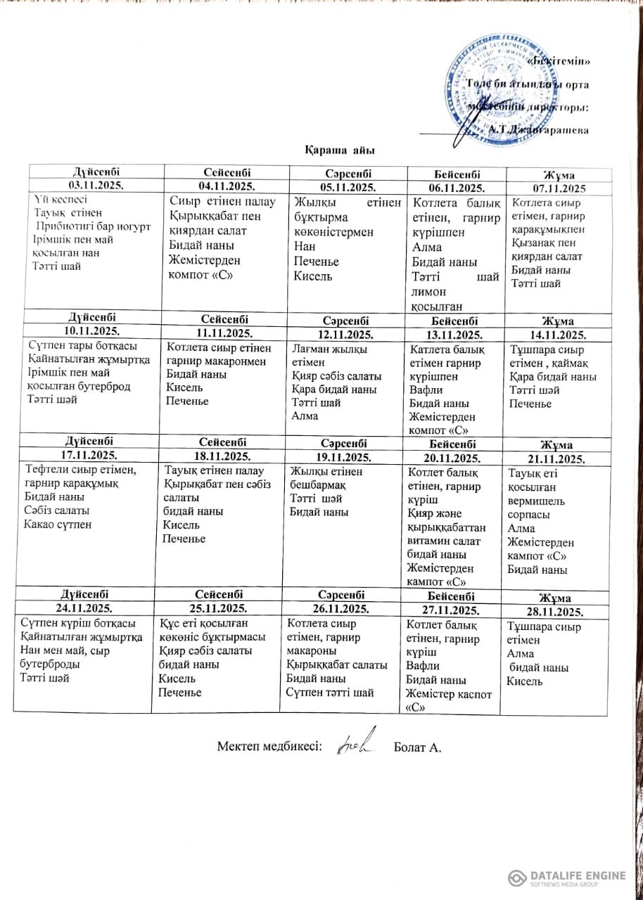 Мәзір, қараша айы